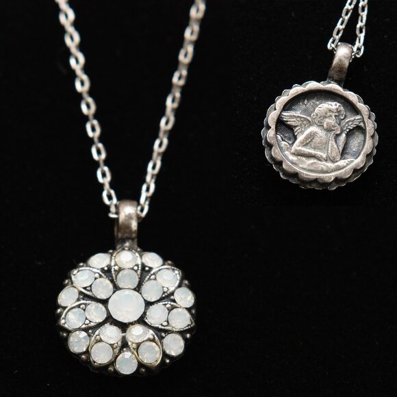 Mariana Guardian Angel Necklace Swarovski Crystals Double Sided Silver - Picture 1 of 6